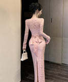 【2色】ロングドレス レース 谷間魅せ キラキラ エレガント セレブ風 キャバドレス XH2-ZED885576DXH238B