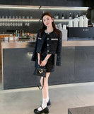 【上下セット】Black&white ツイードスーツ セレブ風 ミニドレス 高級感 真珠 キラキラ 大人可愛い 同伴 エレガントXH2-MYK0556