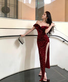 ロングドレス キラキラ オフショルダー キャバドレス ナイトドレス パーティー セクシー 気質 XH2-ZED888512DXH238A