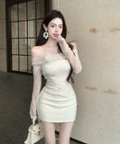 ミニドレス キャバクラ オフショルダー セクシー ふわふわ レース エレガント 着痩せ 同伴 XH2-ZED882478DXH437