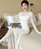 【2色】ロングドレス マーメイド レース Vネック セクシー エレガント XH2-DD7530