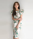 膝丈ドレス セクシー キャバドレス パフスリーブ エレガント XH2-ZED883213E501