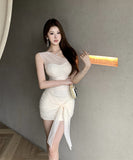 【Black&white】ミニドレス キャバドレス ワンーショルダー カワセクシー チュール 透明感 ナイトクラブ XH2-ZED882431DXH437