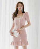 ミニドレス キャバドレス パフスリーブ カワセクシー 気質 フリル エレガント XH2-ZED889671BH538