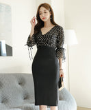 膝丈ドレス 秋新作 Vネック セクシー 水玉柄 気質 エレガント 同伴 XH2-ZED885082A71