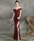 【7色】ロングドレス キラキラ パーティードレス オフショルダー お姫様 誕生日 演奏会 宴会 XH2-YEY16617#