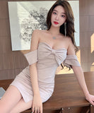 【3色】ミニドレス キャバドレス ベアトップ カワセクシー 指名 谷間見せ リボン タイトドレス XH2-DD7538