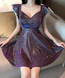 【4色】ミニドレス セクシー フリル キラキラ Aライン Party ナイトクラブ XH2-DD4611