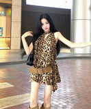 ミニドレス ホルターネック セクシー ヒョウ柄 ナイトクラブ キャバドレス SNS話題 XH2-XKD-D445-2369-Jun23