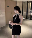 ミニドレス 谷間見せ キャバドレス セクシー ホルターネック キラキラ キャバクラ XH2-DD6362