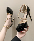 【2色】パンプス　痛くない　ハイヒール　ピンヒール　通勤用　エナメル　パンプス リベット　ハイヒール ポインテッドトゥ ヒール10cm エナメル　パンプス　ピンヒール 美脚パンプス 定番 フォーマル 結婚式 オフィス 大きいサイズ25.5cm XH5-DLHS6266-1