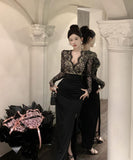 ロングドレス レース マーメイド エレガント 気質 宴会 袖付き Vネック XH2-ZED888300DXH238A