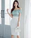 キャバドレス 膝丈ドレス エレガント 気質 オフショルダー フリル レース XH2-ZED880945E