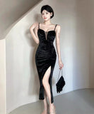 【4色】ロングドレス セクシー 着瘦せ 宴会 美足効果 キャバクラ 谷間魅せ XH2-DD5321