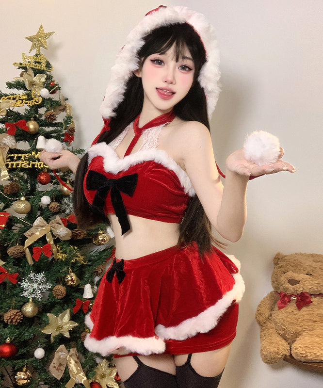 【4点セット】クリスマ 大人可愛い セクシー サンタ服 コスプレ Aライン ベアトップ リボン XH2-DML2