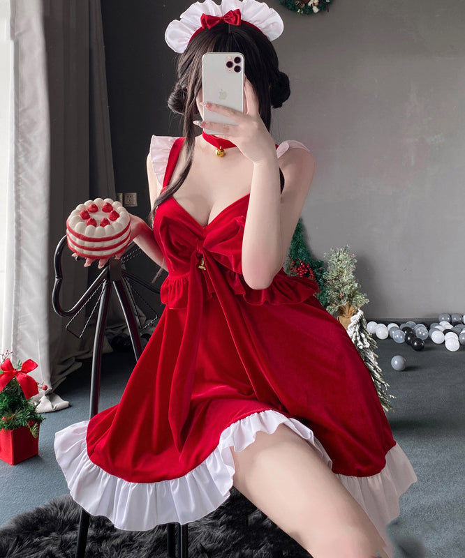 【3点セット】クリスマ サンタコス Aライン 着瘦せ 大人可愛い セクシー サンタ服 コスプレリボン XH2-JXL-S11