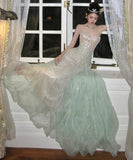 手作り ロングドレス キラキラ ベアトップ 華奢感 セクシー エレガント 宴会 演奏会 誕生日 party XH2-YXG-407