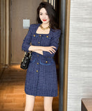 ミニドレス 手作り 秋新作 セレブ風 ツイード 小顔効果 スクエアネック エレガント XH2-JY20784