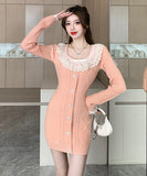 4色 ミニドレス ニットドレス 秋冬定番 セクシー セレブ風 レース 小顔効果 XH2-ZED886072GT513