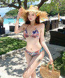 4点式セット ビキニ 水着 ホルターネック フリル 蝶柄 セクシー ワンピース エレガント 気質 体型カバー XH2-SNM724