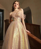 ロングバースデードレス ベアトップ キラキラ 誕生日 パフスリーブ 宴会 XH2-SMHS060314