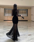 ロングドレス 透明感 マーメイド エレガント 気質 宴会 袖付き XH2-ZED888511DXH238A