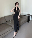 ロングドレス セクシー ホルターネック 谷間魅せ ナイトクラブ XH2-ZED889010DXH343