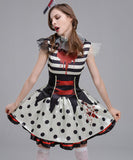 【 4点セット】 ピエロガール体型カバーフレアスカート個性ホラーゾンビ (ワンピース/カチューシャ/ウエストベルト/つけ襟)XH2-QN-AL628135544533