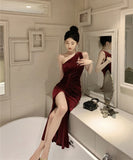 【2色】ロングドレス Party ワンショルダー セクシー キャバドレス セクシー XH2-DD5282