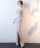 ロングドレス 美足効果 刺繡 透明感 Vネックラ  キラキゴージャス 高級感 二次会 披露宴XH2-HX193