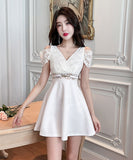 【2色】ミニドレス キャバドレス Aライン レース 谷間見せ 指名 気質 セクシー 大人可愛い XH2-JX5061