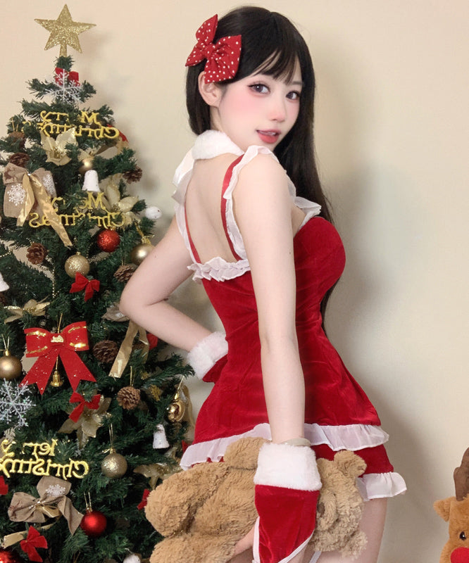 【5点セット】クリスマ 大人可愛い セクシー サンタ服 コスプレ レース リボン XH2-DML63