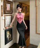 【2色】ロングドレス キャバドレス マーメイド 花柄 セクシー おしゃれ エレガント XH2-ZED889128DXH343B