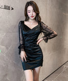 ミニドレス レース キャバドレス パフスリーブ 大人可愛い 谷間見せ セクシー タイトドレス XH2-JX3693