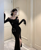 ロングドレス スリート キャバドレス オフショルダー カワセクシー 気質 フラワー XH2-XKD-D342-867-Oct13