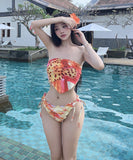 ビキニ 三角ビキニ 水着 花柄 体型カバー 大人可愛い ワンピース モノキニ ビーチ 海 旅行 SNS話題 XH7-DP-A33990