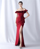 【5色】ロングドレス 高品質 ナイトドレス 宴会 オフショルダー 演奏会 XH2-YEY31528#