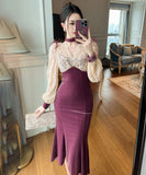 手作りドレス 膝丈ドレス レース セレブ風 高級感 気質 フリル 小顔効果 XH2-JY20982