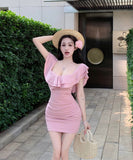 ミニドレス フリル カワセクシー タイトドレス 谷間見せ 女子力 おしゃれ XH2-MXX2856