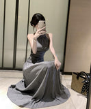 ロングドレス ホルターネック 着痩せ 気質 バックレスドレス 通勤 おしゃれ 女子力 XH2-CD7-417-83050660