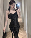 膝丈ドレス キラキラ ホルターネック セクシー party キャバクラ XH2-DD6419