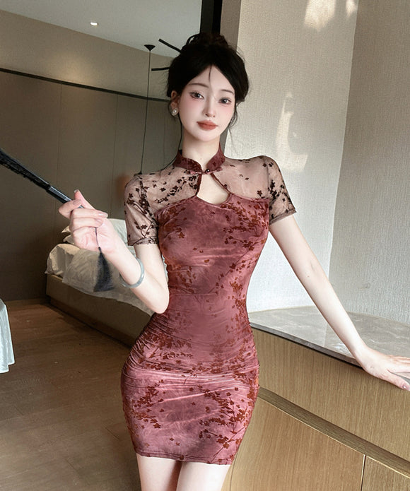 2色】ミニドレス チャイナドレス セクシー キャバドレス 花柄 着痩せ