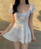 【2点セット】水着ビキニワンピースAライン体型カバー露出控え着痩せ気質フラワーカワセクシー XH7-DP-A21807