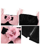 手作り 膝丈ドレス エレガント スクエアネック セレブ風 ローズ チュール 高級感 XH2-JY9707