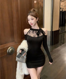 ミニドレス キャバドレス セクシー レース 肌見せ キャバクラ リボン 同伴 XH2-XKD-D452-976-Nov18