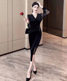 膝丈ドレス キャバドレス エレガント 気質 レース 高級感 Vネック セクシー XH2-ZED889932GT415