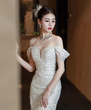 ロングドレス キラキラ ベアトップ 宴会 誕生日 演奏会 マーメイド セクシー XH2-YFTK4/12