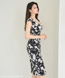 膝丈ドレス セクシー キャバドレス 花柄 谷間魅せ 小顔効果 XH2-ZED885933A71