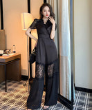 【手作り】ワイドパンツ パッチワーク レース エレガント ゴージャス 通勤 高級感 新作 XH2-JY50145