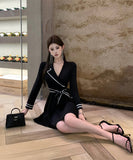 ミニドレス Aライン 着痩せ 気質 リボン エレガント おしゃれ 袖付き 韓国っぽ 大人可愛い XH2-ZED881173DXH348B